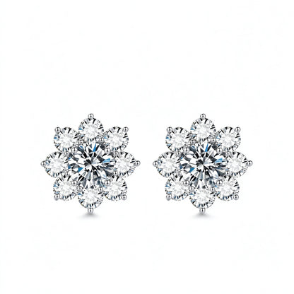 DANFÉE Soleil sunflower lab-grown diamond stud earrings in 18K white gold on white