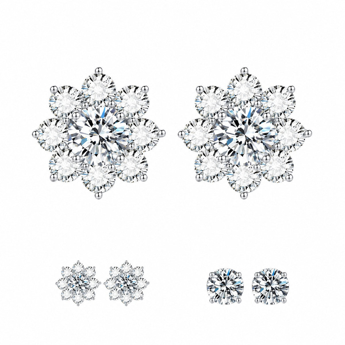 Convertible sunflower diamond earrings shown with and without the removable jacket