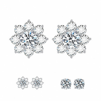 Convertible sunflower diamond earrings shown with and without the removable jacket