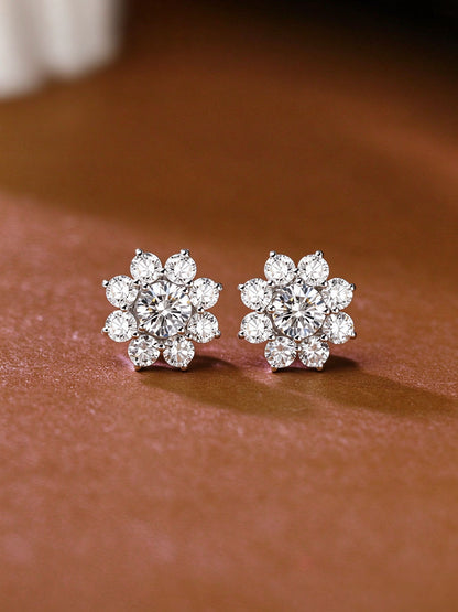 Pair of sunflower lab-grown diamond earrings, front view