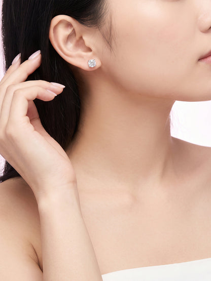 Diamond solitaire stud earring on model
