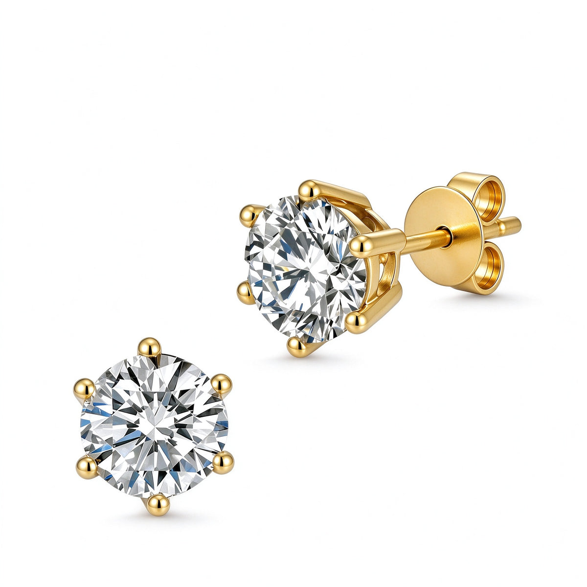 DANFÉE Solène six-prong round lab-grown diamond stud earrings in 18K yellow gold