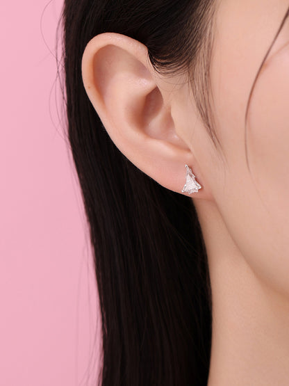 Christmas tree shaped diamond stud earring on model