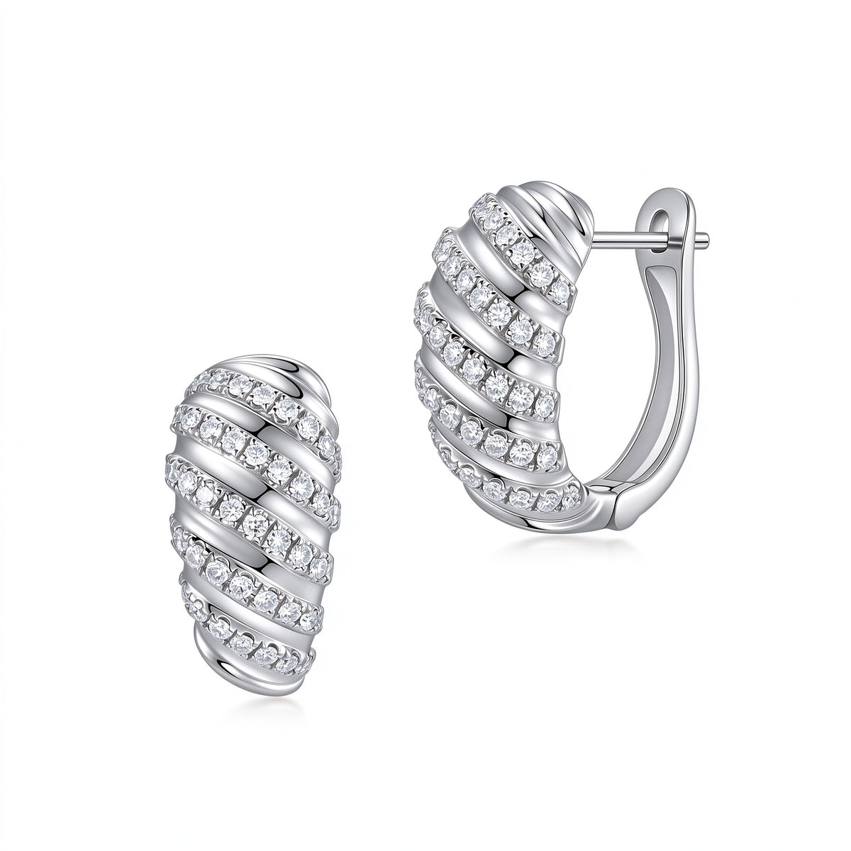 DANFÉE Torsade twisted pavé lab-grown diamond huggie earrings in 18K white gold, 0.4 carat total