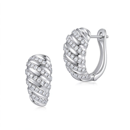 DANFÉE Torsade twisted pavé lab-grown diamond huggie earrings in 18K white gold, 0.4 carat total