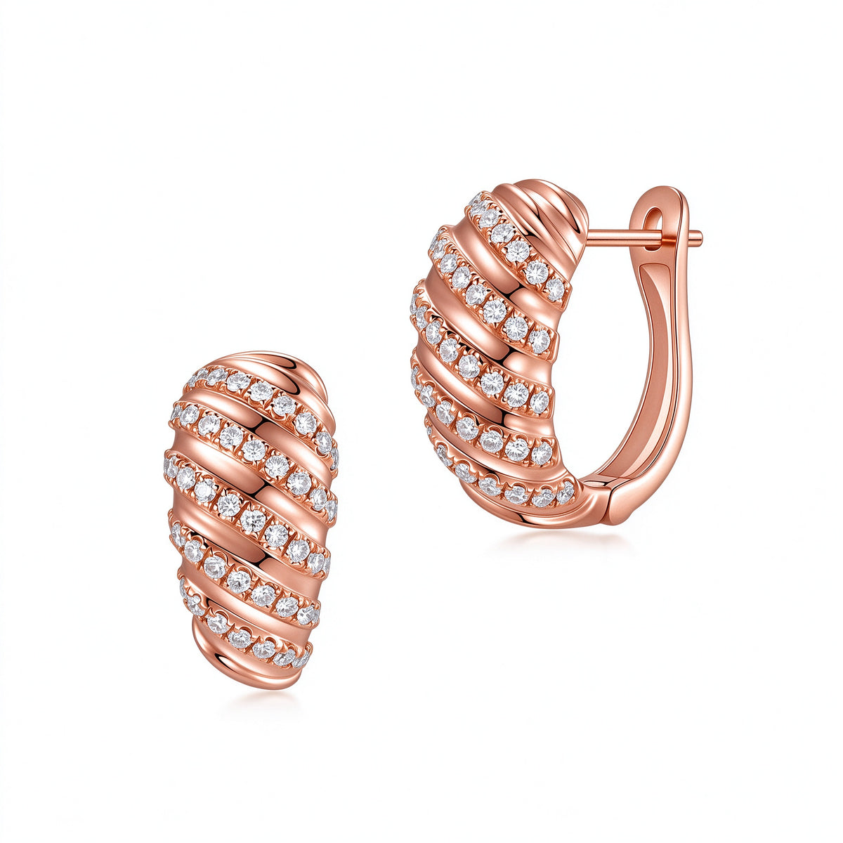DANFÉE Torsade twisted pavé lab-grown diamond huggie earrings in 18K rose gold, 0.4 carat total
