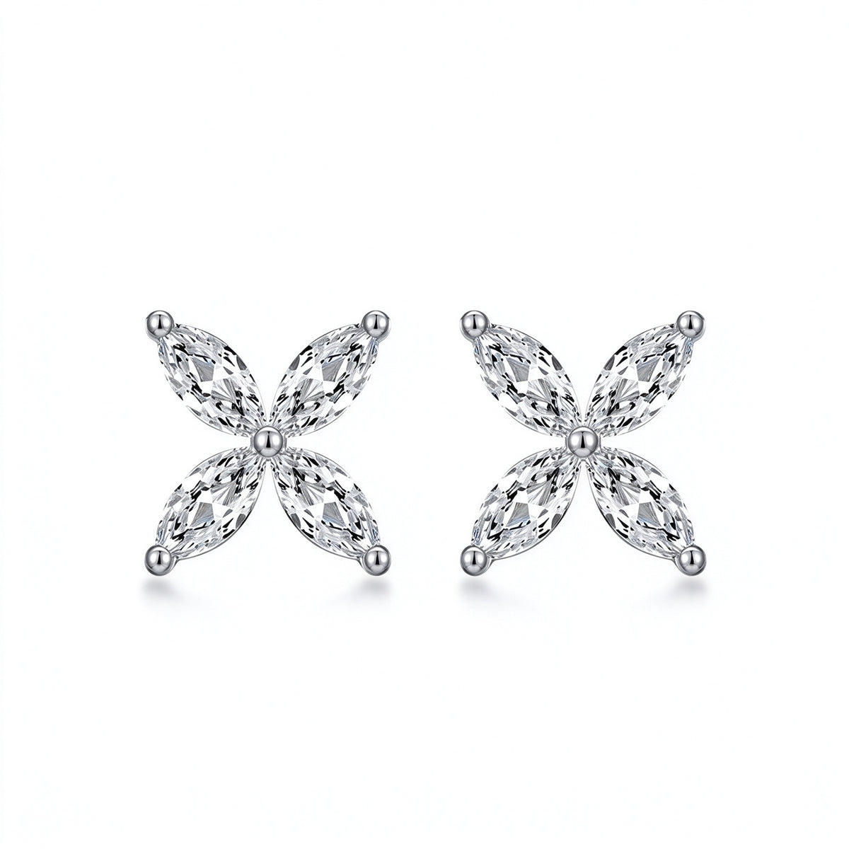 DANFÉE Trèfle marquise lab-grown diamond clover stud earrings in PT950 platinum on white