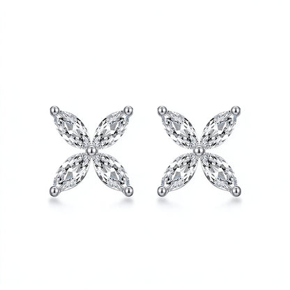 DANFÉE Trèfle marquise lab-grown diamond clover stud earrings in PT950 platinum on white