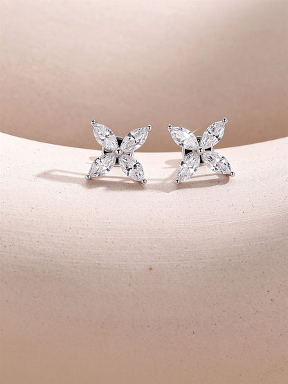 Marquise-cut lab-grown diamond clover stud earrings in PT950 platinum, front view