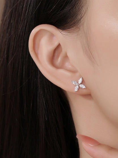 Model wearing the marquise lab-grown diamond clover stud earring in PT950 platinum