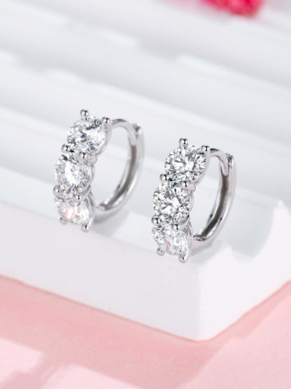 Three-stone lab-grown diamond huggie hoop earrings, 2 carat total