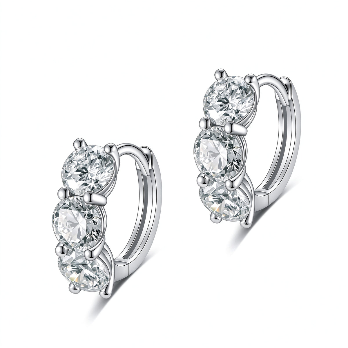 DANFÉE Trilogie three-stone lab-grown diamond huggie earrings in 18K white gold