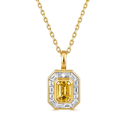 DANFÉE Deco Halo fancy yellow lab-grown diamond necklace in 18K yellow gold, front view