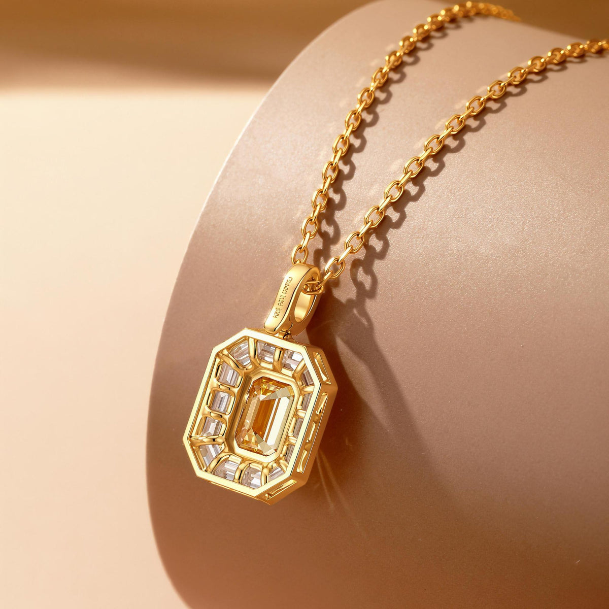 Back view of DANFÉE Deco Halo yellow diamond pendant in 18K gold