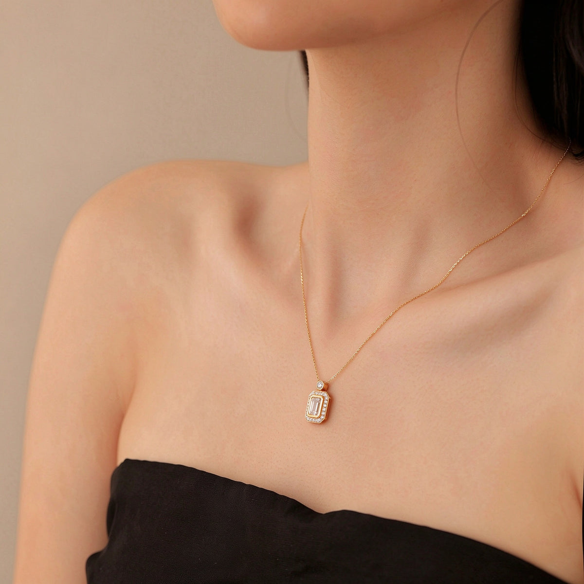 DANFÉE emerald cut bezel lab-grown diamond necklace — view 12