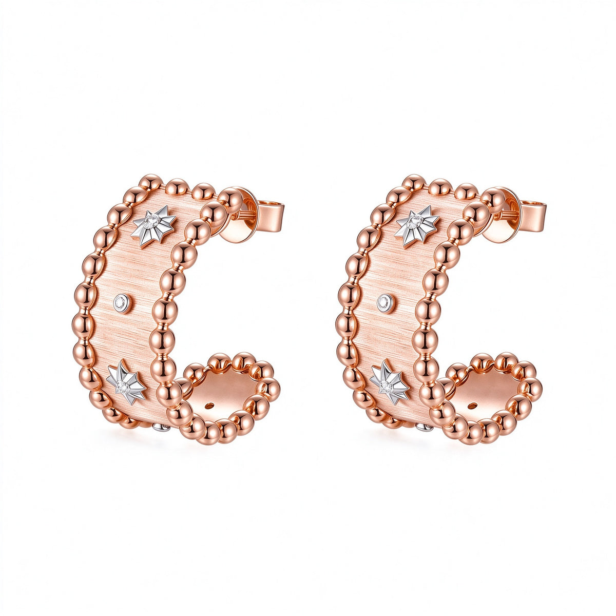 Étoile lab-grown diamond star half-hoop earrings in brushed 18K rose gold