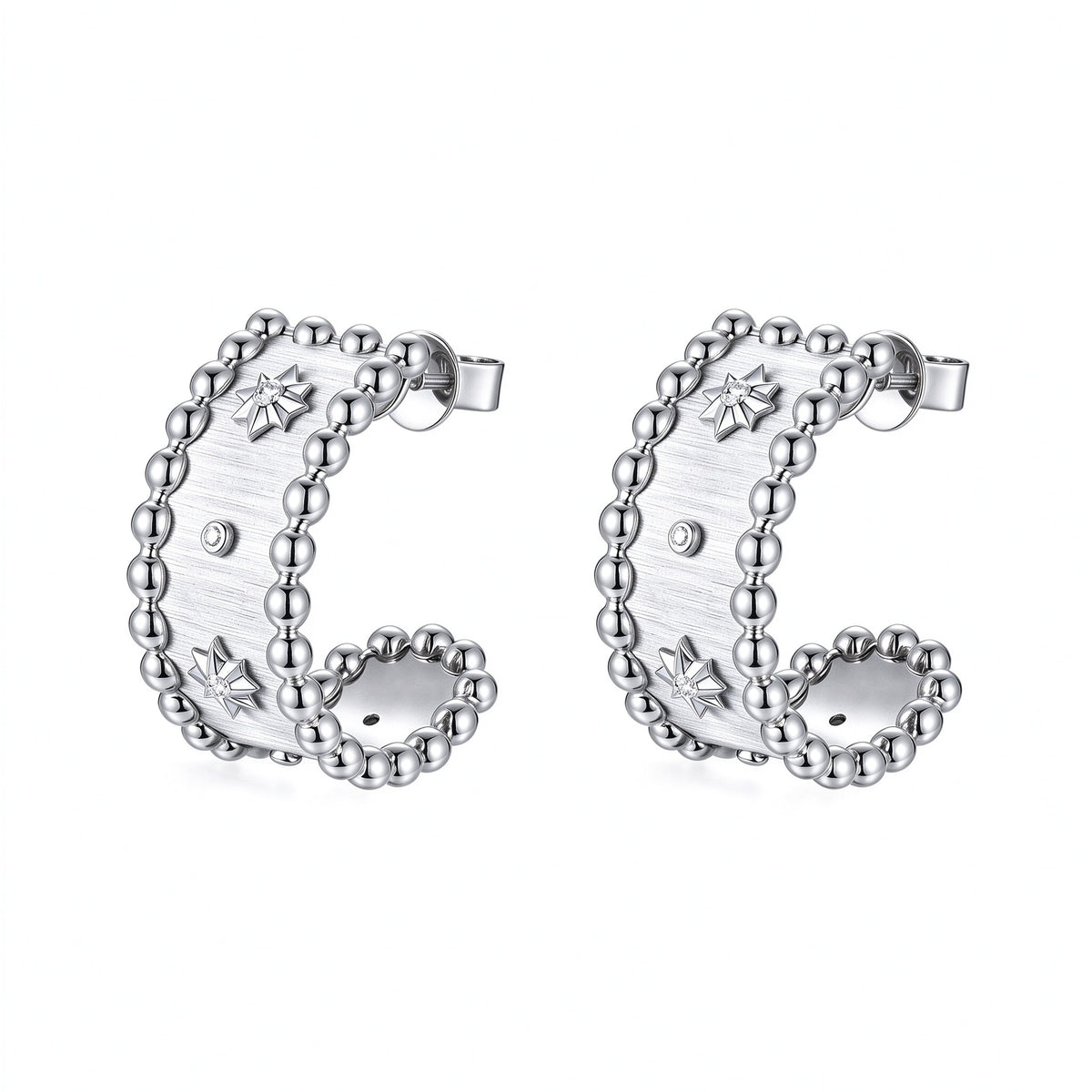 Étoile lab-grown diamond star half-hoop earrings in brushed 18K white gold