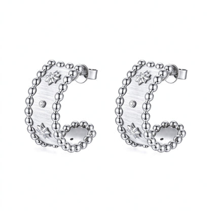 Étoile lab-grown diamond star half-hoop earrings in brushed 18K white gold