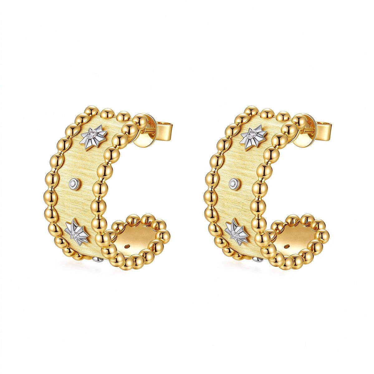 Étoile lab-grown diamond star half-hoop earrings in brushed 18K yellow gold