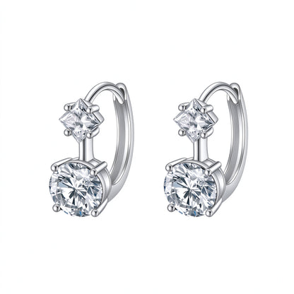 Étoile Duo princess and round lab-grown diamond huggie earrings in 18K white gold