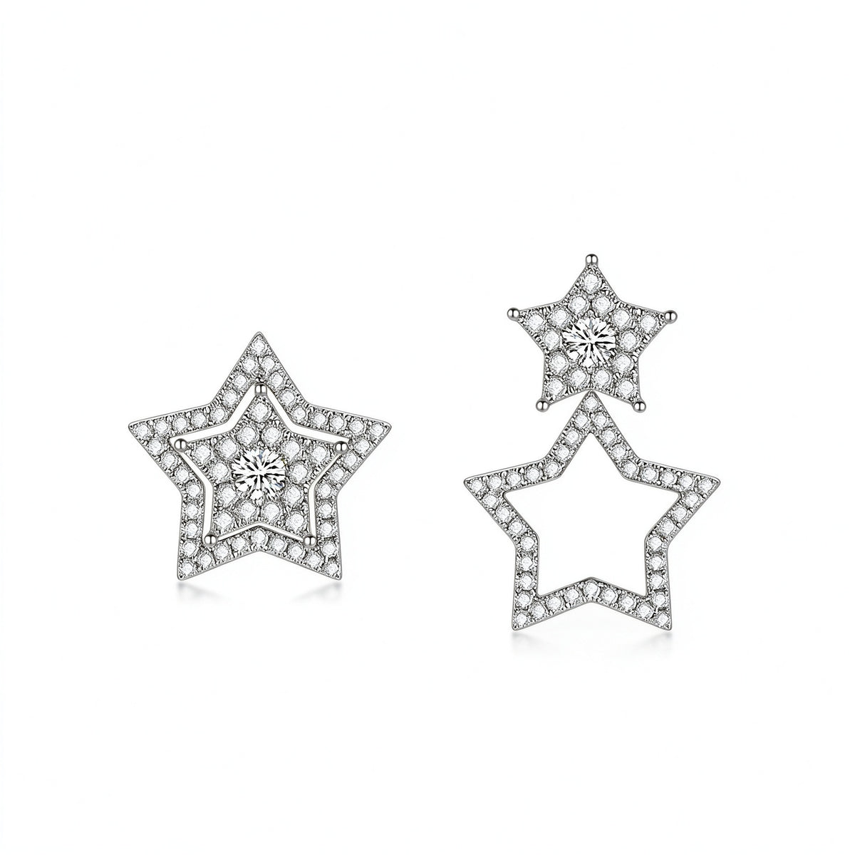 Étoile three-way star lab-grown diamond earrings in 18K white gold, stud and jacket looks