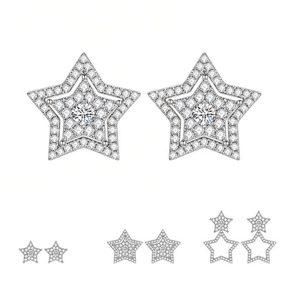Étoile star lab-grown diamond earrings shown three ways: stud, framed star and drop jacket
