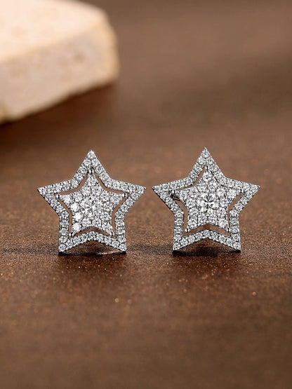 Pavé star lab-grown diamond earrings with star jacket in 18K white gold