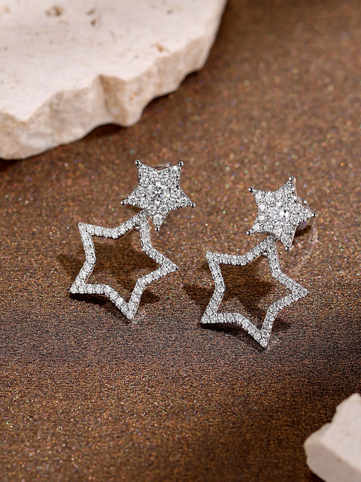 Star lab-grown diamond studs with open star drop jacket
