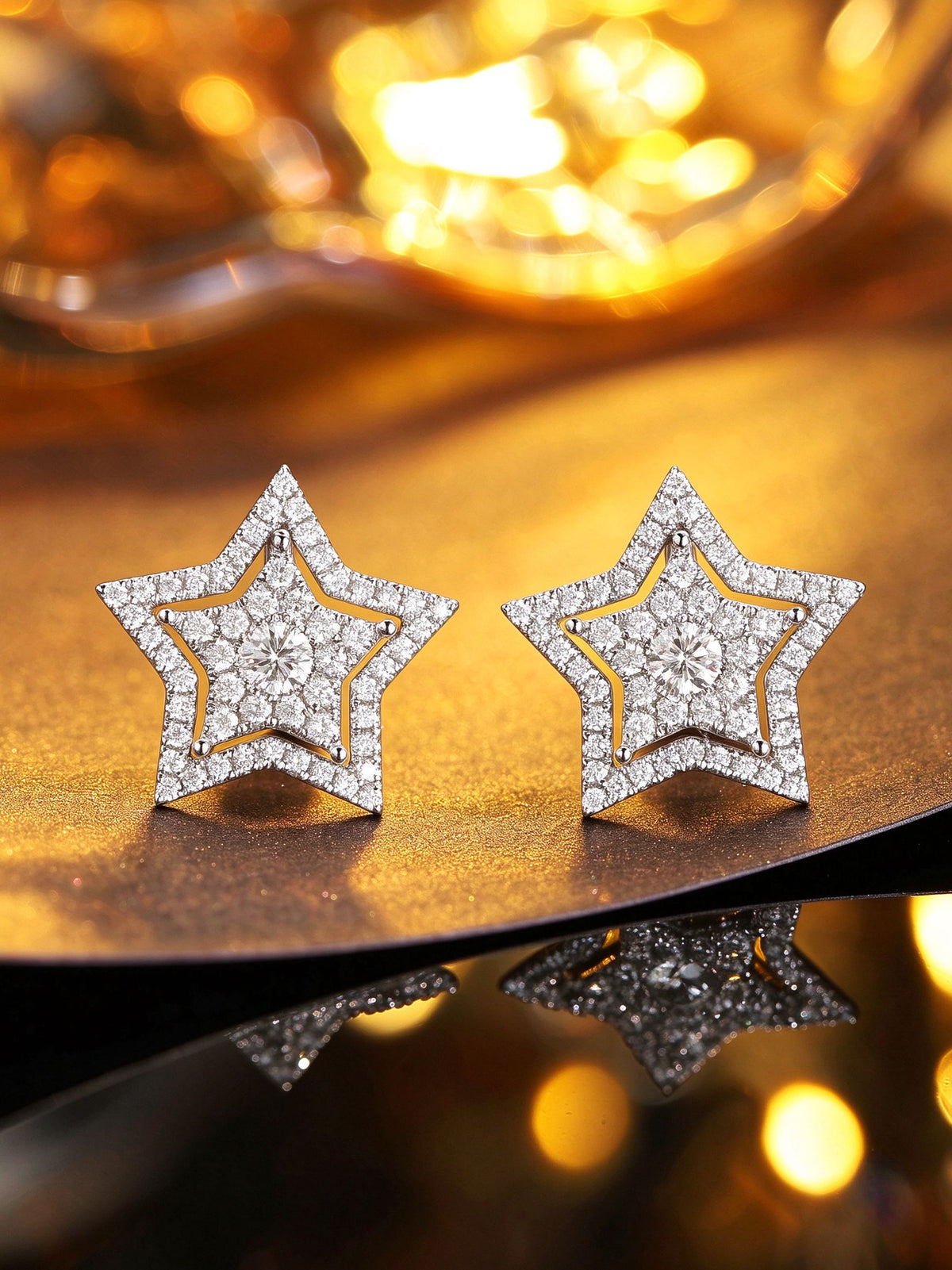 Double star lab-grown diamond earrings, 1.4 carat total, D-E VS