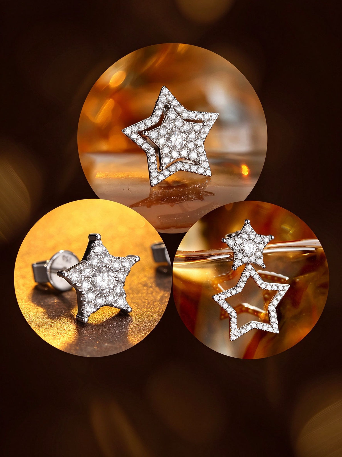 Close-up of star stud, framed star and drop jacket wear styles