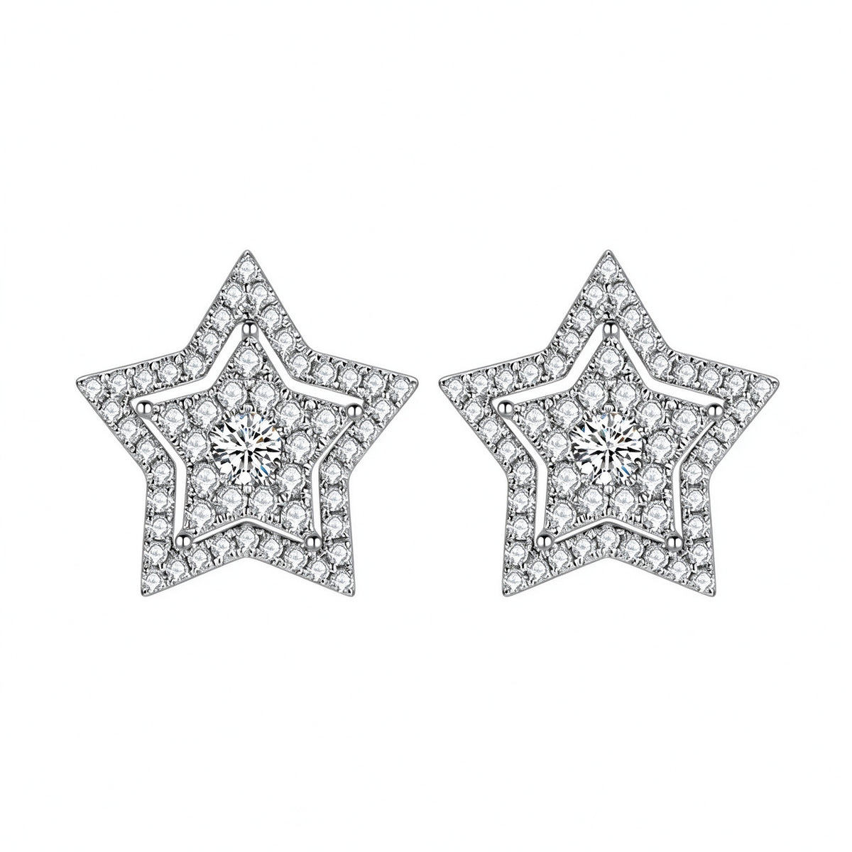 Étoile framed star lab-grown diamond stud earrings in 18K white gold, 1.4 carat total, D-E VS
