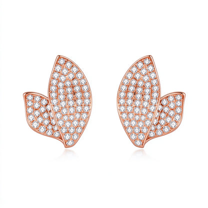 Feuille pavé leaf lab-grown diamond stud earrings in 18K rose gold, 1.4 carat total, D-E VS