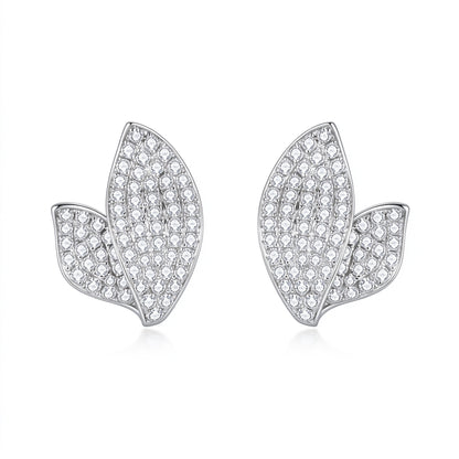 Feuille pavé leaf lab-grown diamond stud earrings in 18K white gold, 1.4 carat total, D-E VS