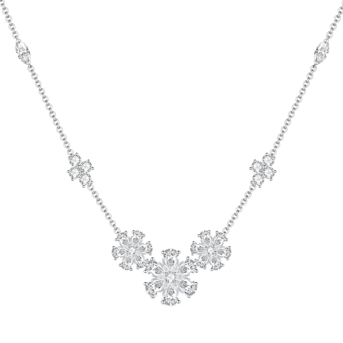 Forget-Me-Not Daisy Lab-Grown Diamond Necklace in PT950 Platinum, 2 carat D-E VS