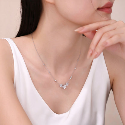 Daisy lab-grown diamond necklace worn at the collarbone