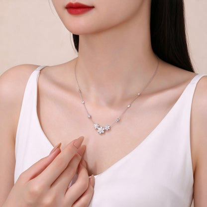 Daisy lab-grown diamond necklace worn at the collarbone