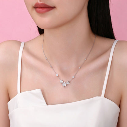Daisy lab-grown diamond necklace worn at the collarbone