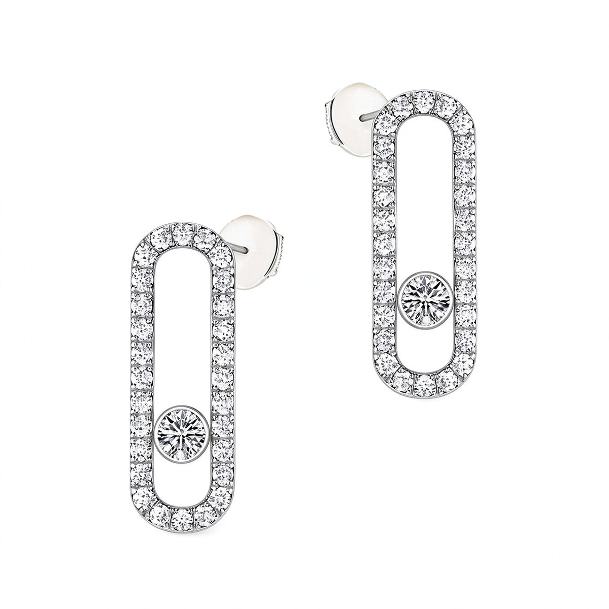 DANFÉE Glissé floating diamond paperclip stud earrings, large, in 18K white gold