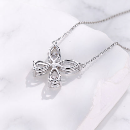 DANFÉE Four-Leaf Clover lab-grown diamond necklace back view, marble background