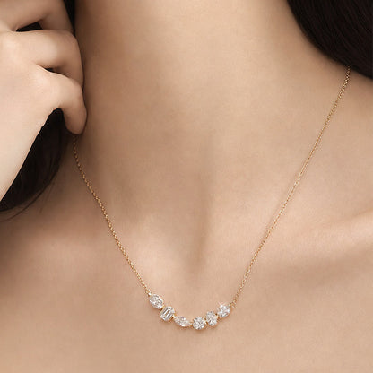 Model wearing the DANFÉE Mosaic Smile lab-grown diamond necklace