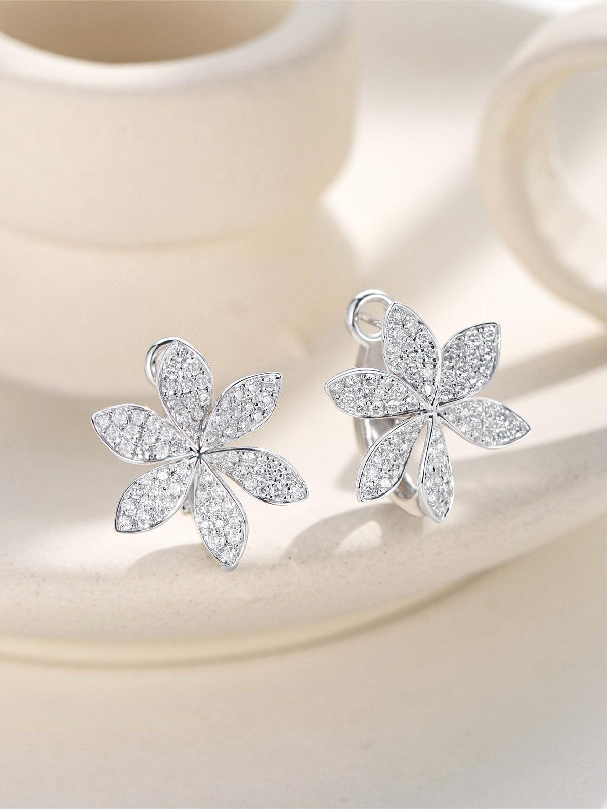 Pavé lab-grown diamond flower earrings front view