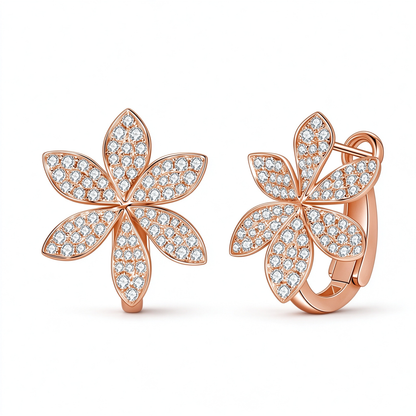 Magnolia pavé flower lab-grown diamond huggie earrings in 18K rose gold