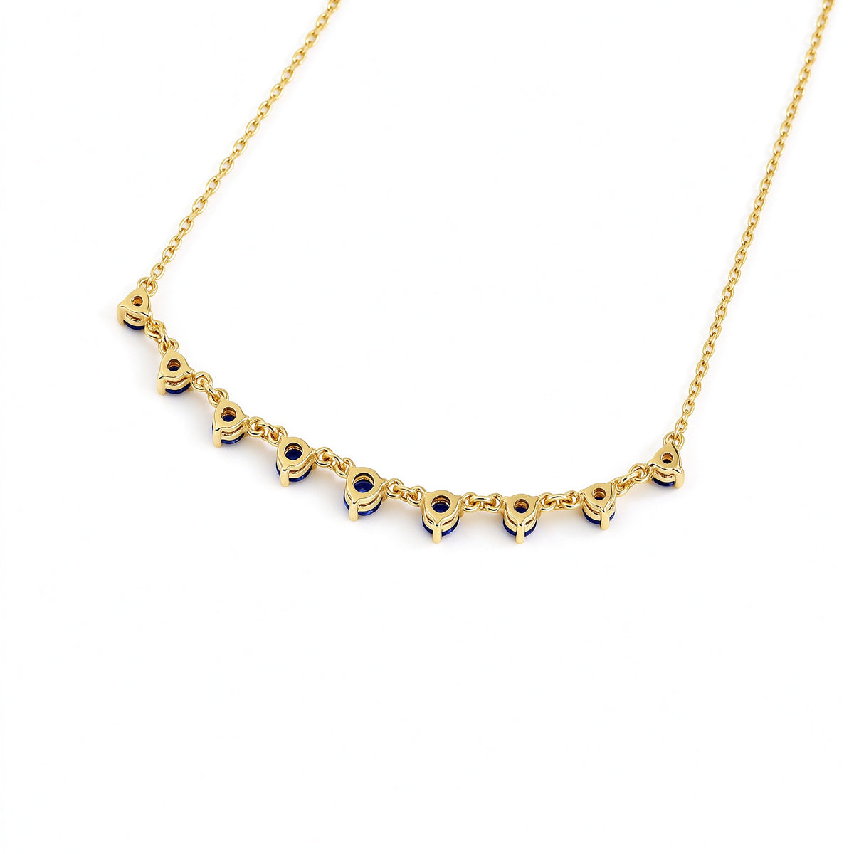 DANFÉE Nine-Stone Smile sapphire necklace, open-back settings in 18K yellow gold