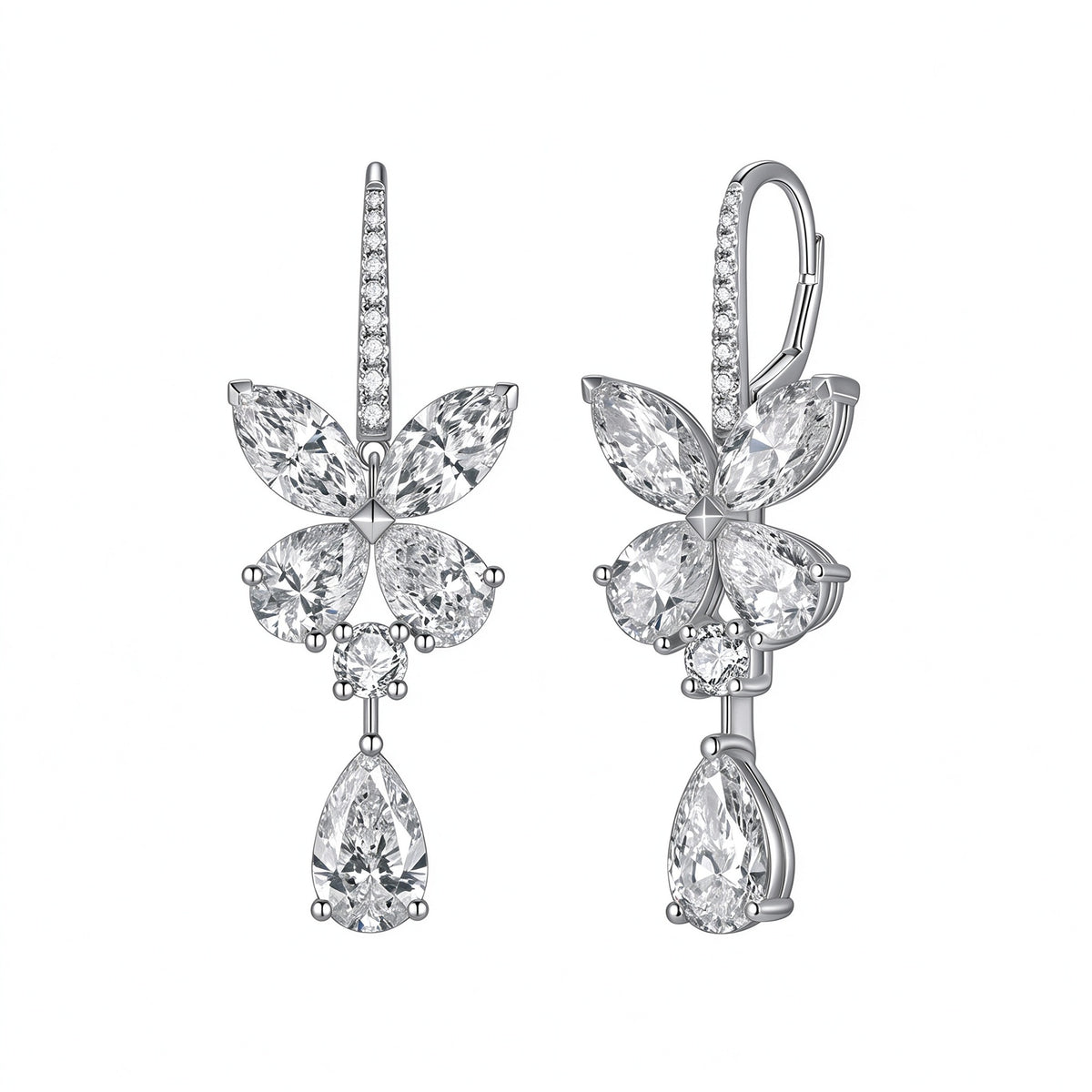 Papillon butterfly pear-drop lab-grown diamond earrings in PT950 platinum on white