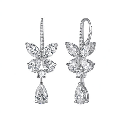 Papillon butterfly pear-drop lab-grown diamond earrings in PT950 platinum on white