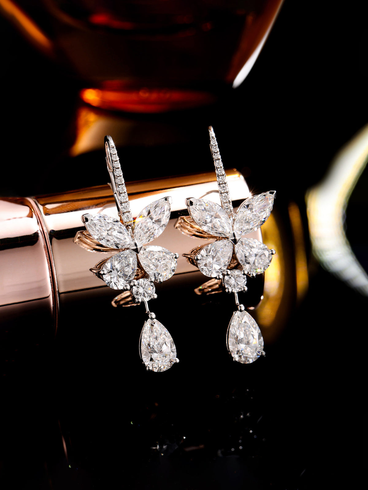 2 carat butterfly lab-grown diamond earrings with pear-shaped drop