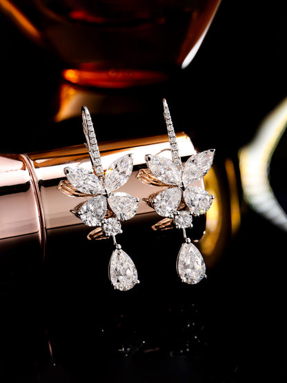 2 carat butterfly lab-grown diamond earrings with pear-shaped drop
