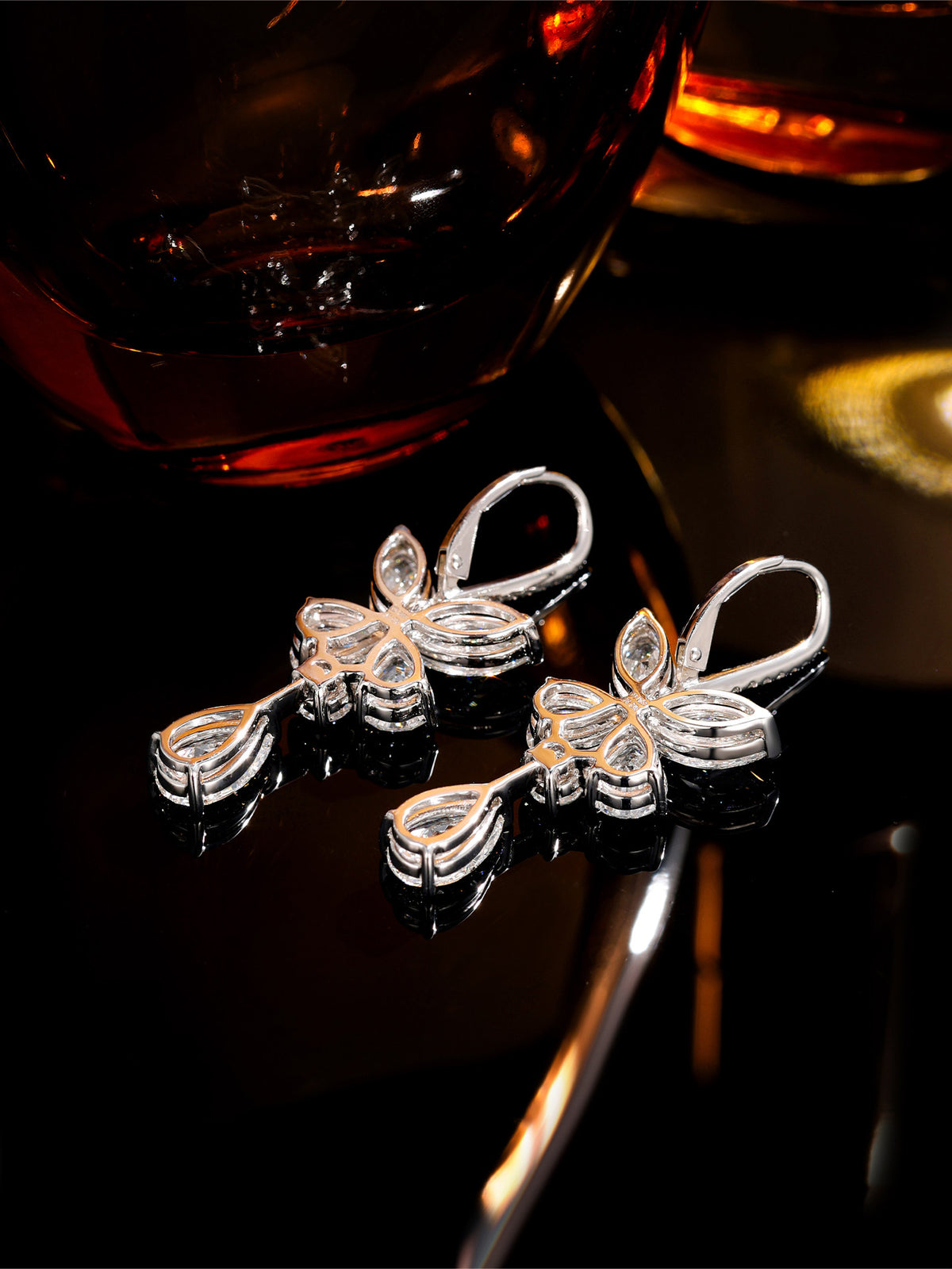 PT950 platinum gallery of butterfly diamond drop earrings