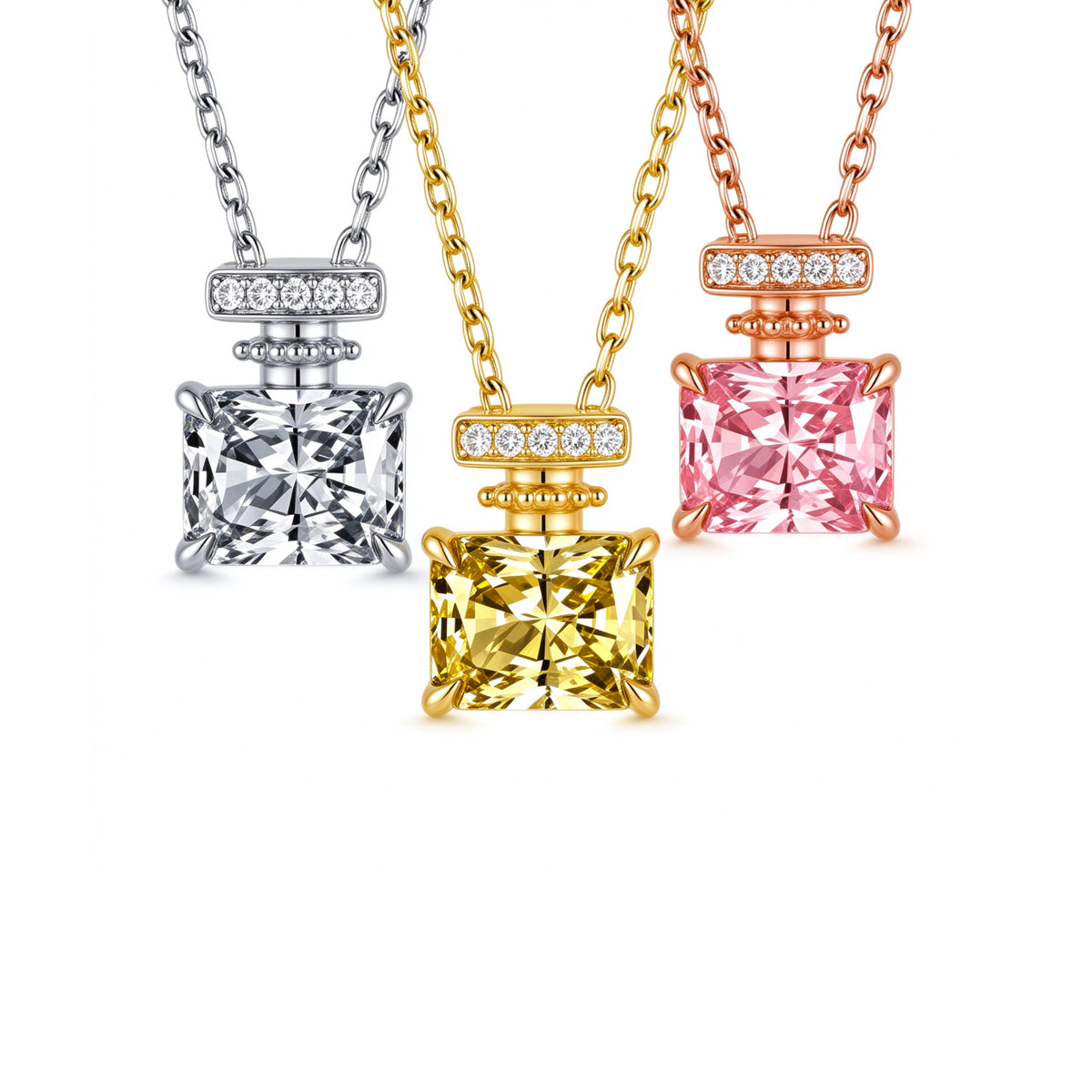 Parfum lab-grown diamond necklace in 18K white, yellow and rose gold with white, yellow and pink diamonds