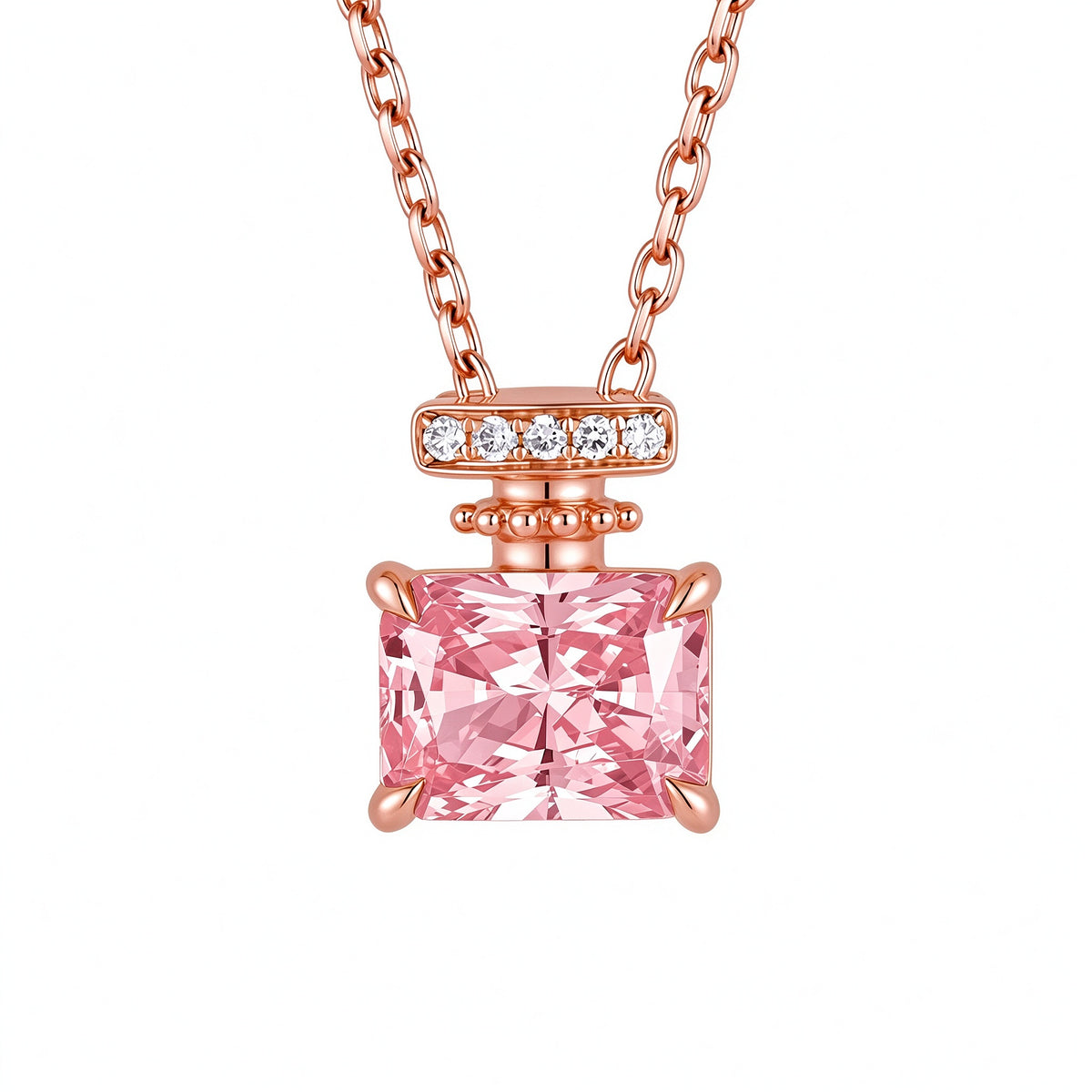 Parfum perfume bottle necklace in 18K rose gold with Fancy Vivid Pink VS lab-grown diamond